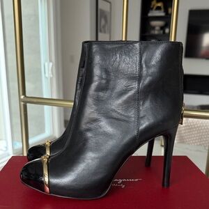 Tory Burch Leather Ankle Boots with Gold Accents